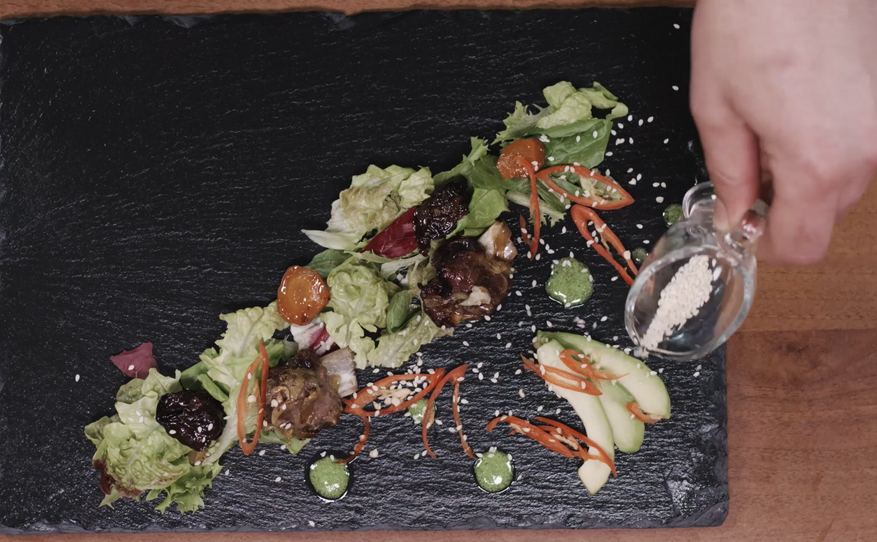 Veal ribs stewed with prunes and Mixed salad with gorgonzola cheese